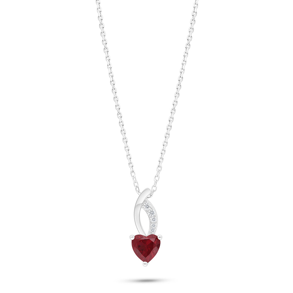 Sterling Silver 925 Necklace Rhodium Plated Embedded With Ruby Corundum And White Zircon