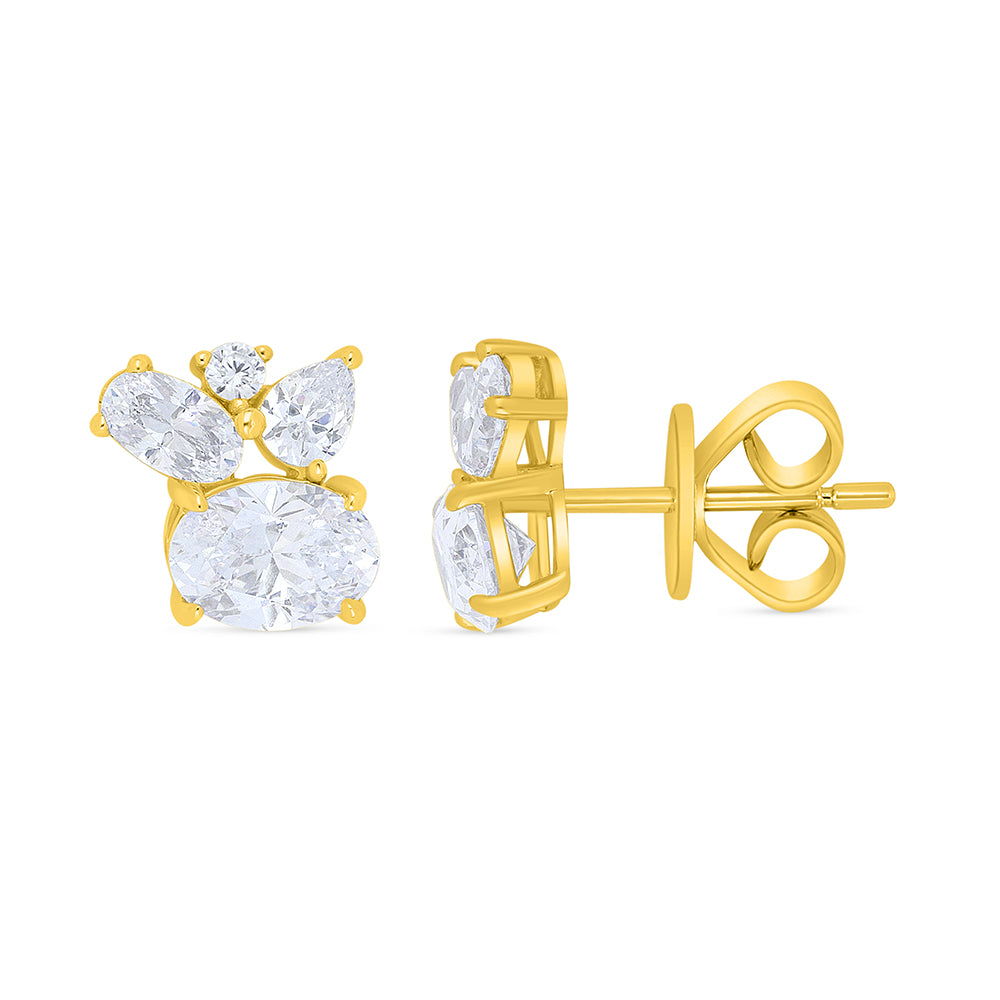 Sterling Silver 925 Earring Golden Plated Embedded With White Zircon