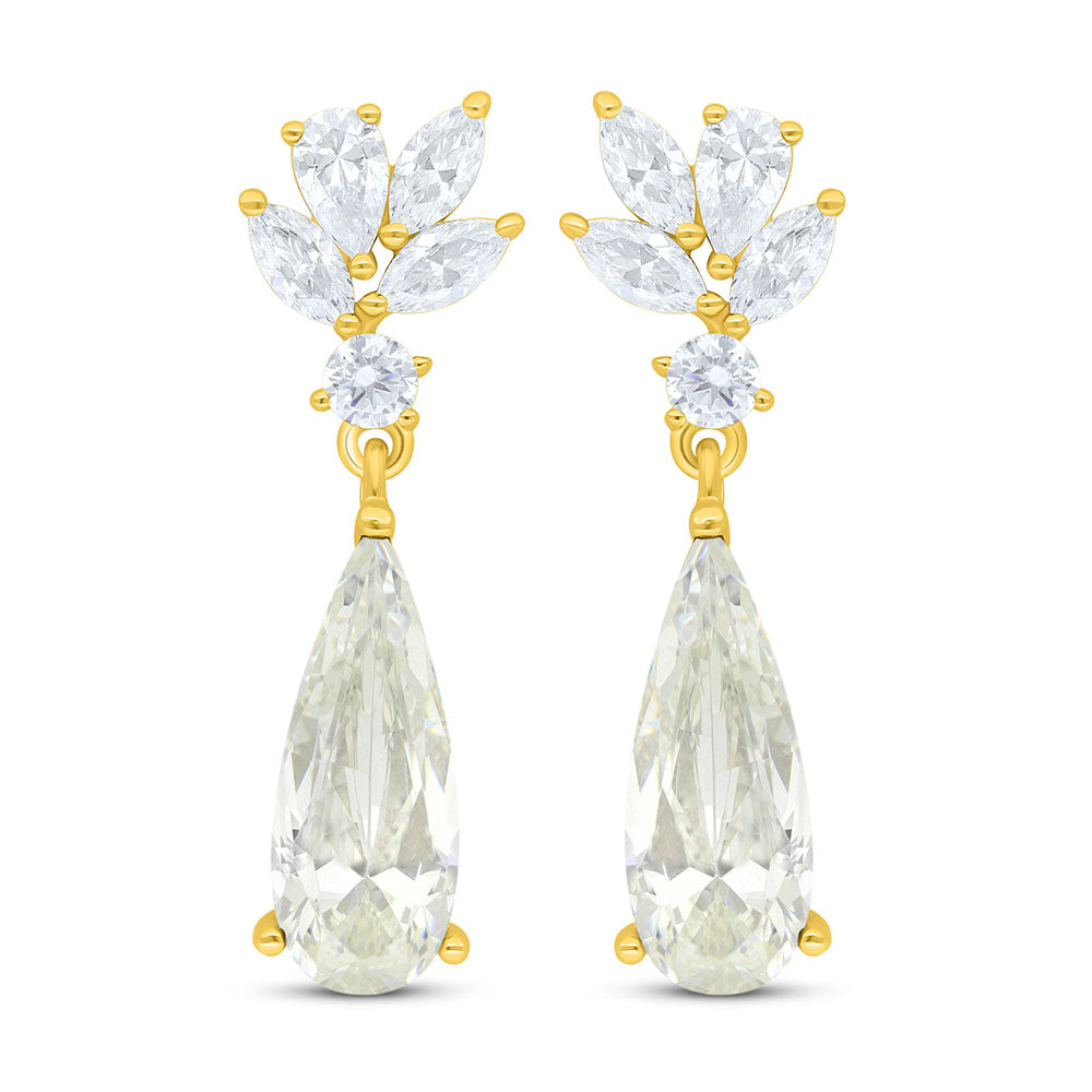 Sterling Silver 925 Earring Golden Plated Embedded With Yellow Diamond And White Zircon