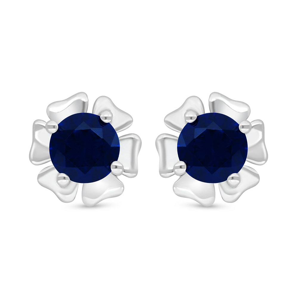 Sterling Silver 925 Earring Rhodium Plated Embedded With Sapphire Corundum