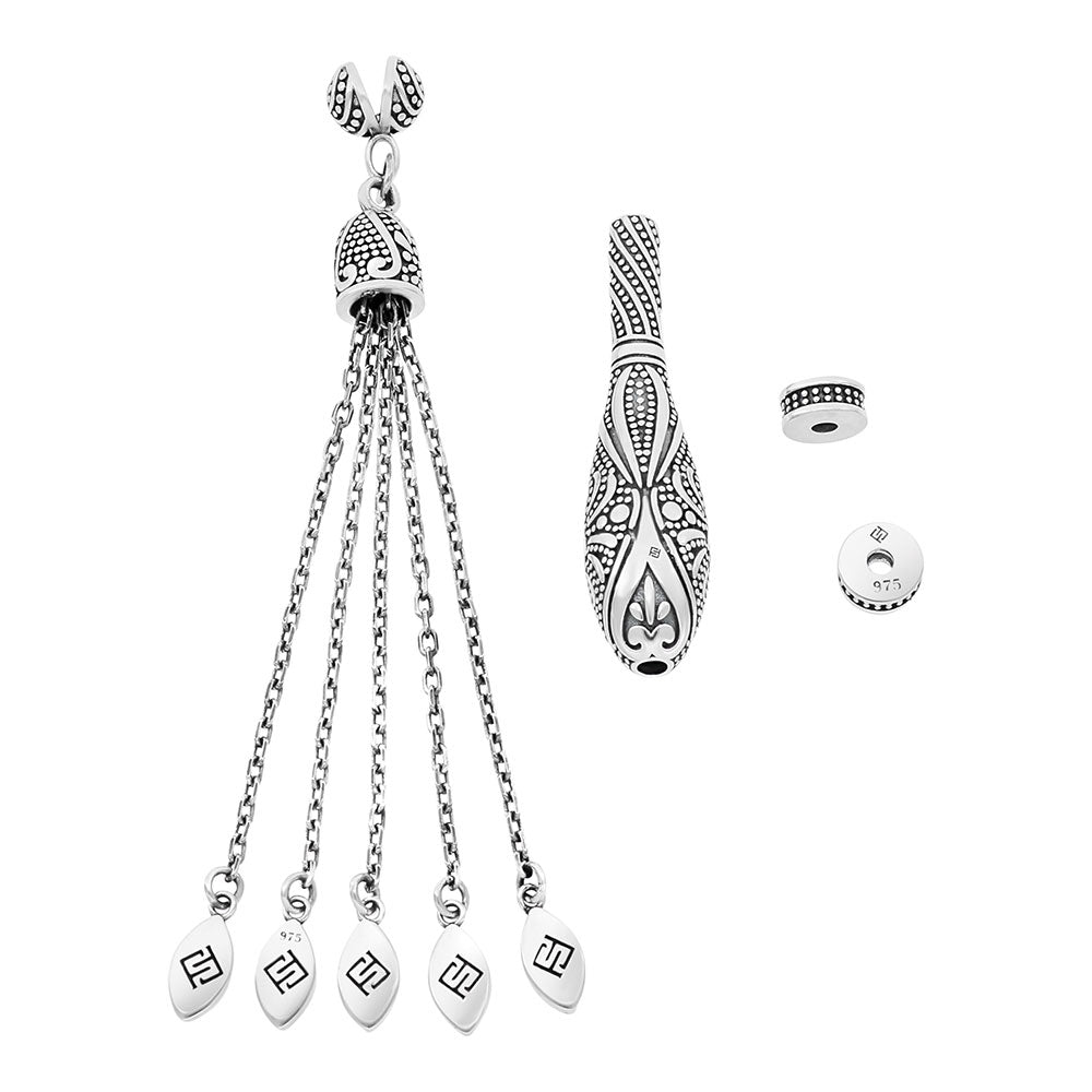 Rosary Accessories Set (Minaret, Tassel And 2 Spacers) 925 Oxidized Silver