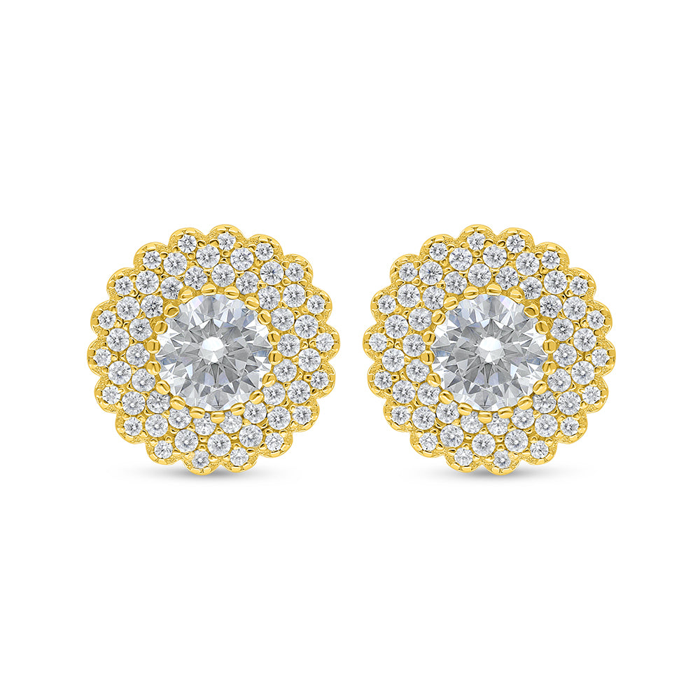 Sterling Silver 925 Earring Golden Plated Embedded With Yellow Diamond And White Zircon