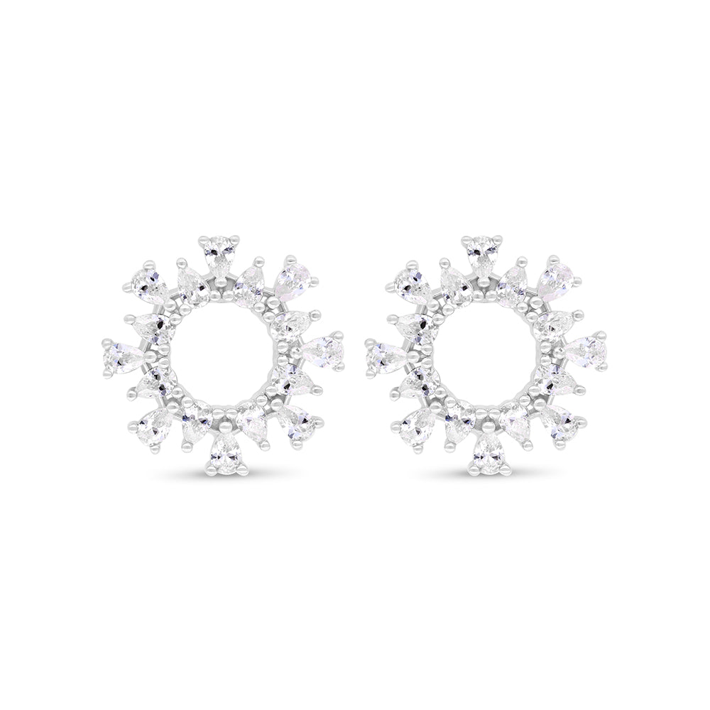 Sterling Silver 925 Earring Rhodium Plated Embedded With White Zircon