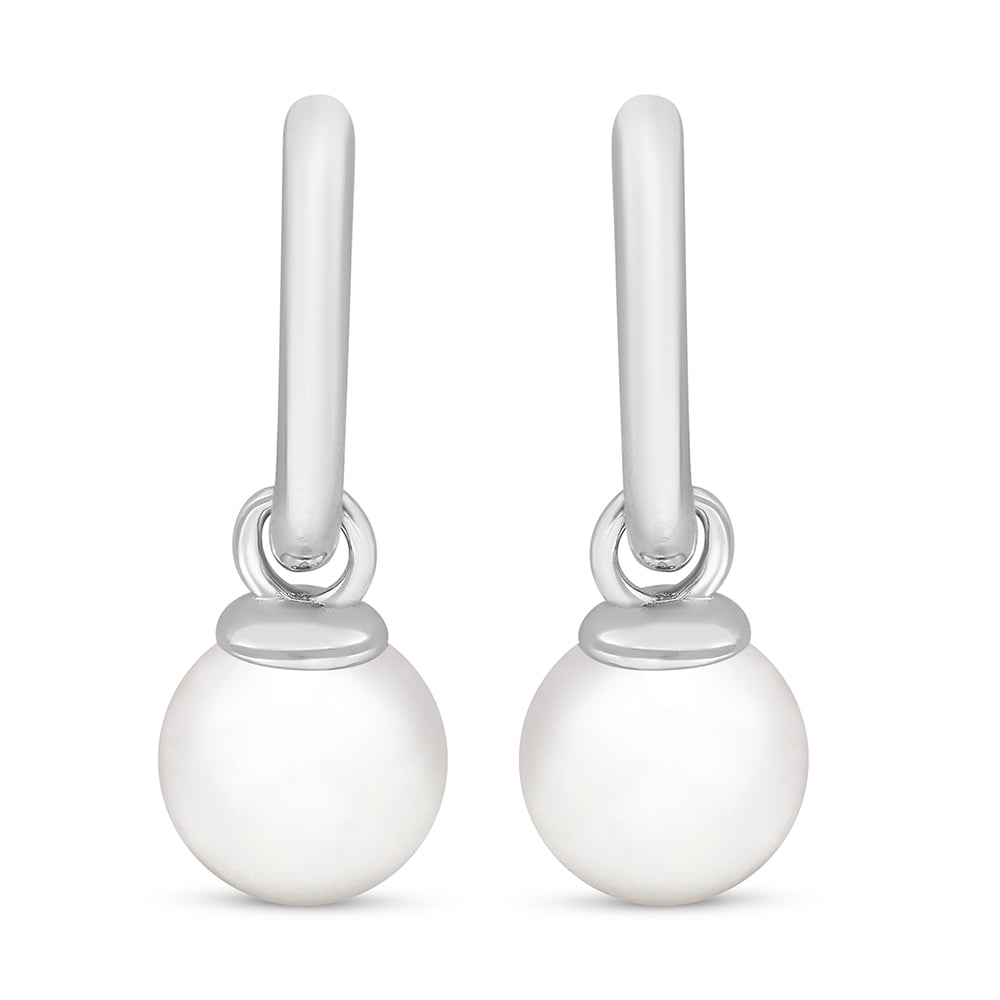 Sterling Silver 925 Earring Rhodium Plated Embedded With Natural White Pearl