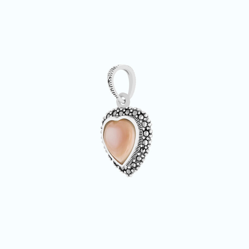 Sterling Silver 925 Pendant Embedded With Natural Pink Shell And Marcasite Stones