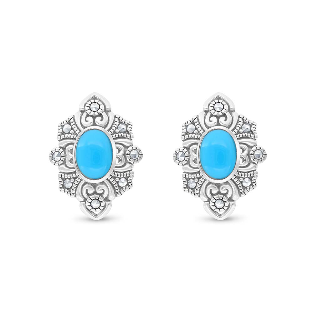 اقراط من الفضة الخالصة عيار 925 مرصعه احجار فيروز معالج و ماركسايت