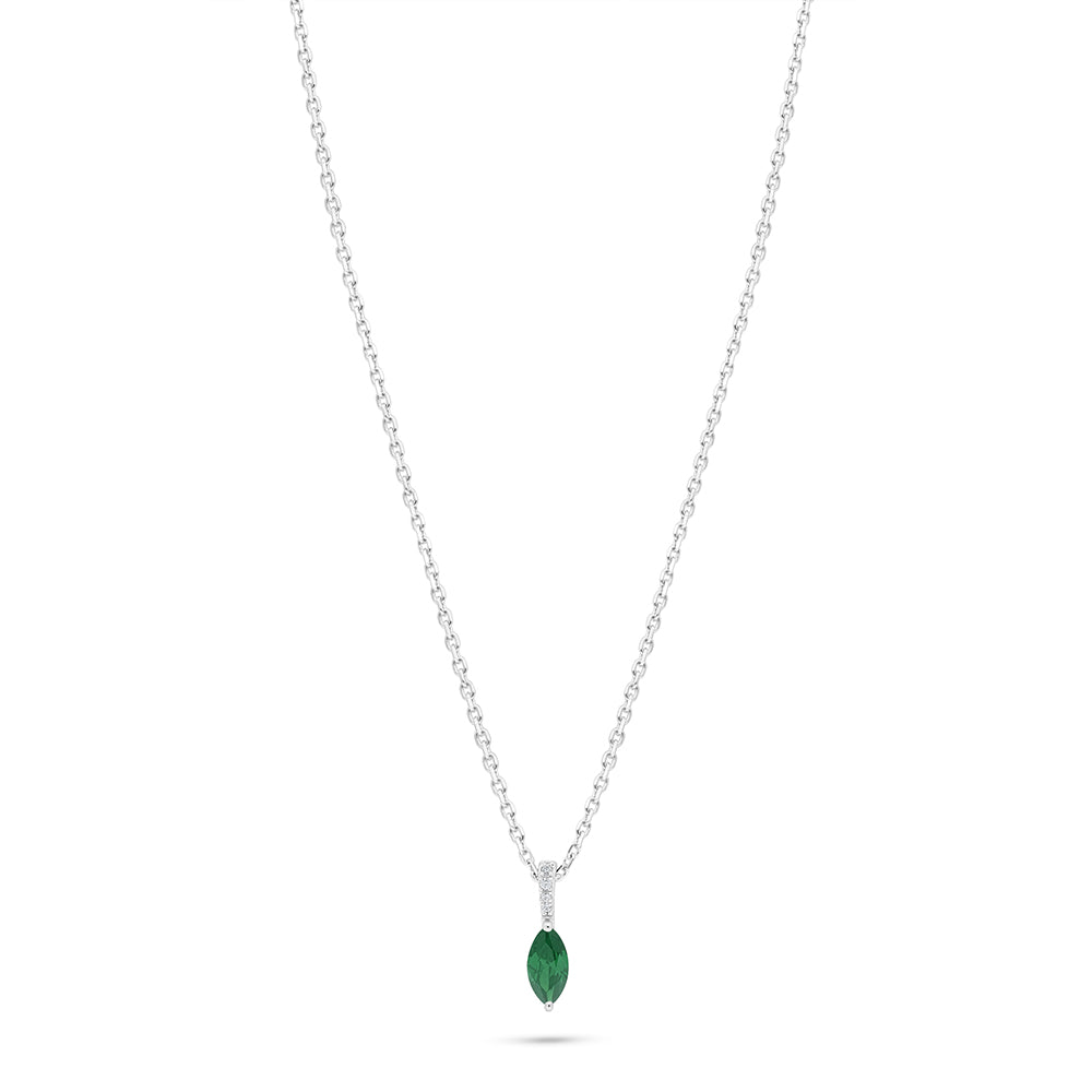 Sterling Silver 925 Necklace Rhodium Plated Embedded With Emerald Zircon And White Zircon