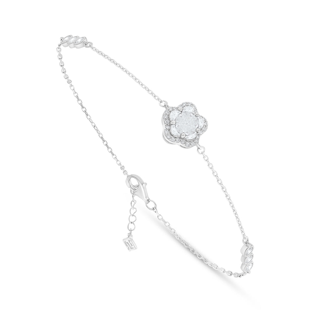 Sterling Silver 925 Bracelet Rhodium Plated Embedded With White Zircon