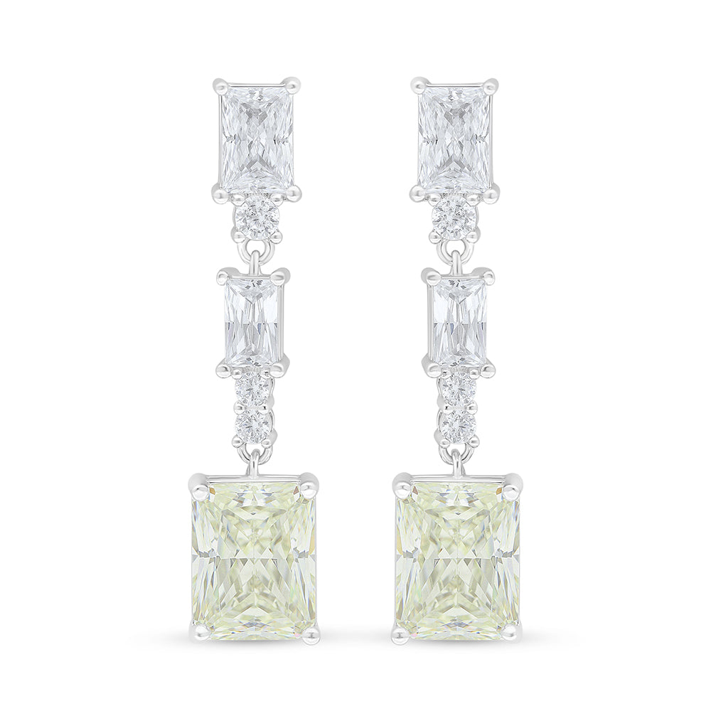 Sterling Silver 925 Earring Rhodium Plated Embedded With Yellow Diamond And White Zircon
