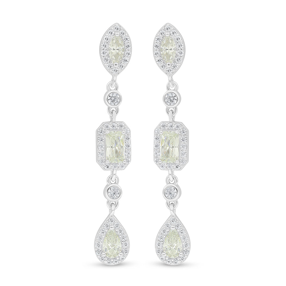 Sterling Silver 925 Earring Rhodium Plated Embedded With Yellow Diamond And White Zircon