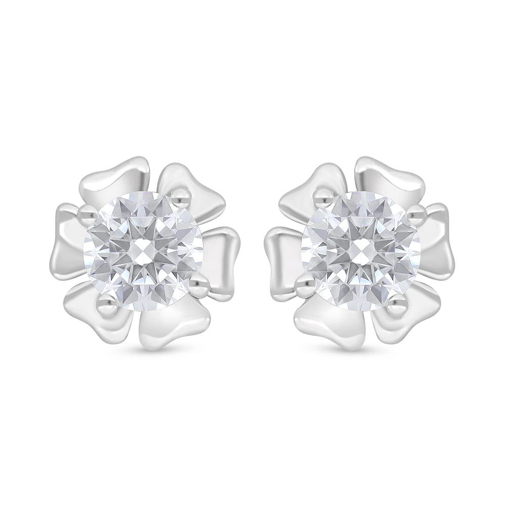Sterling Silver 925 Earring Rhodium Plated Embedded With White Zircon