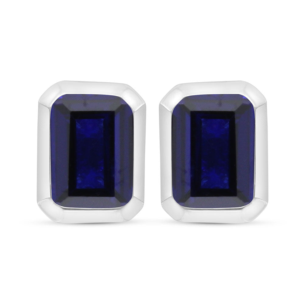 Sterling Silver 925 Earring Rhodium Plated Embedded With Sapphire Corundum