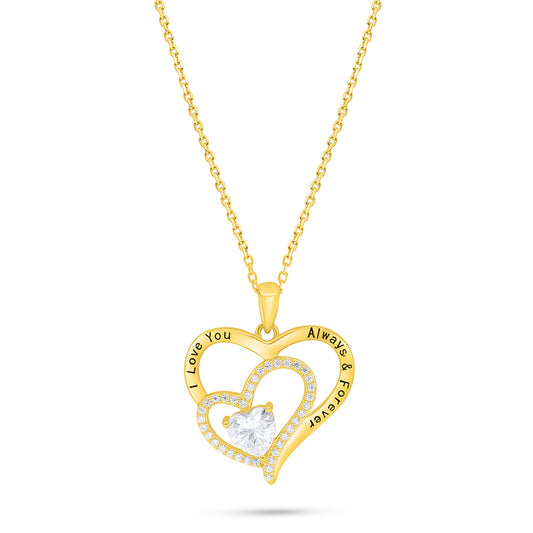 Sterling Silver 925 Necklace Golden Plated Embedded With White Zircon