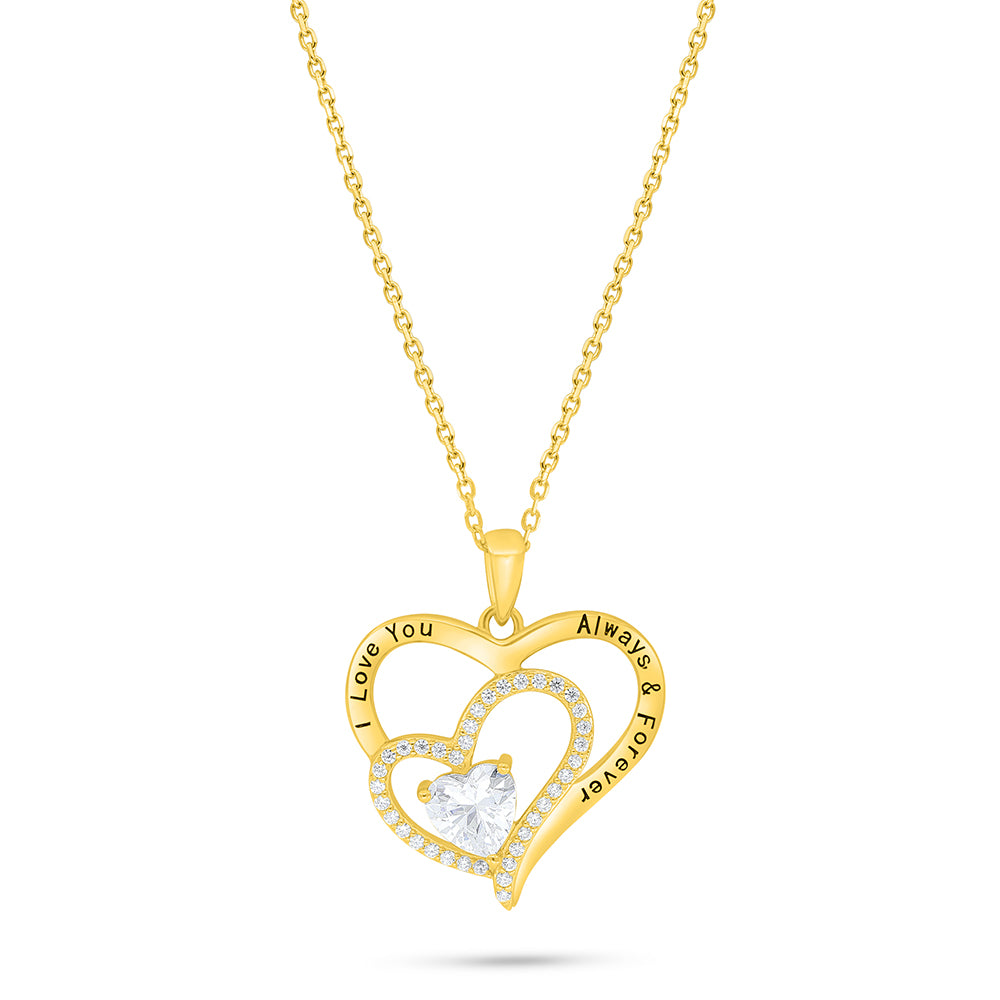 Sterling Silver 925 Necklace Golden Plated Embedded With White Zircon