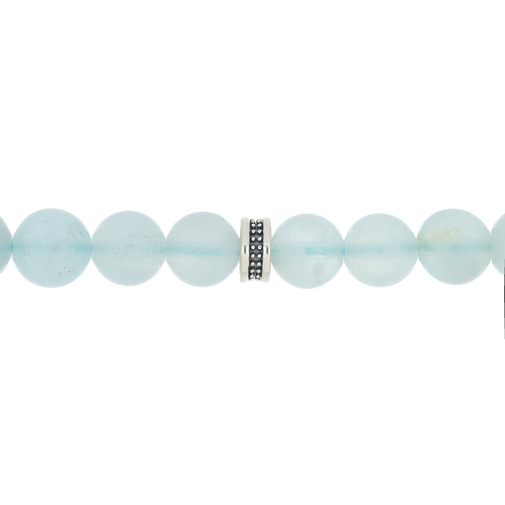 Rosary 45 Natural Aquamarine Round Bead 7 mm With Oxidized Silver 925 Set