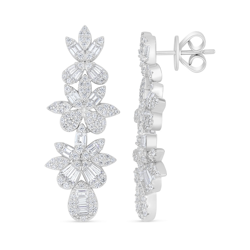 Sterling Silver 925 Earring Rhodium Plated Embedded With White Zircon