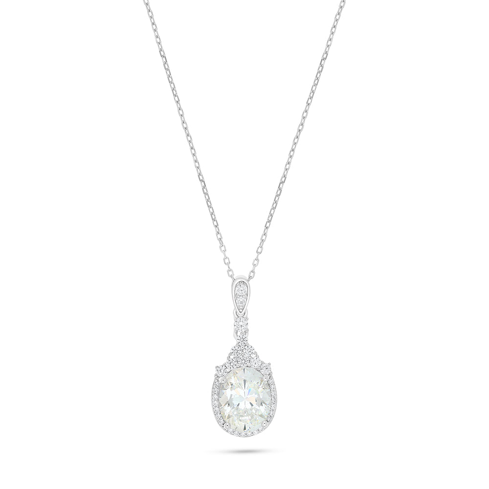 Sterling Silver 925 Necklace Rhodium Plated Embedded With Diamond Zircon And White Zircon