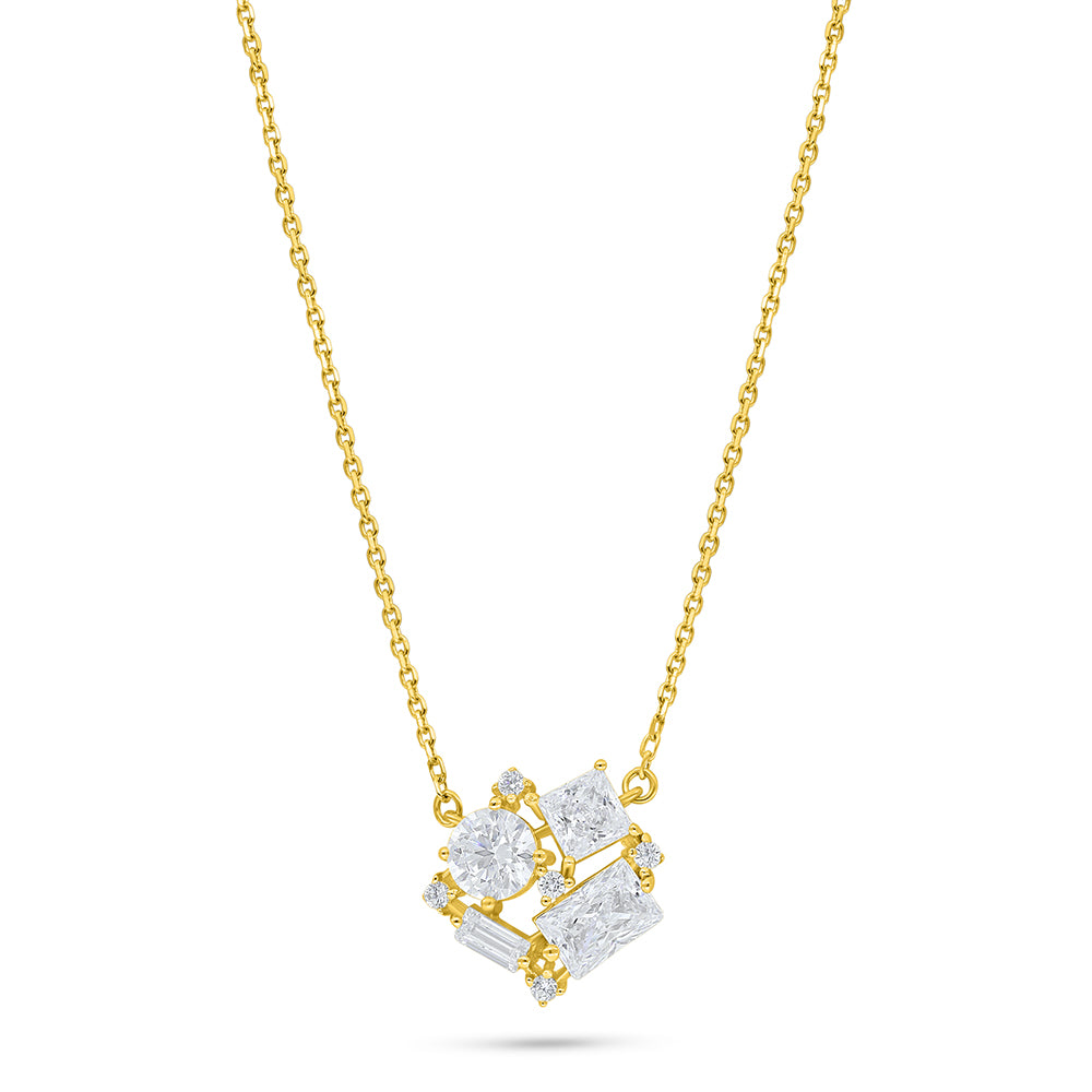 عقد من الفضة الخالصة عيار 925 مطلي ذهبي مرصع فص ابيض