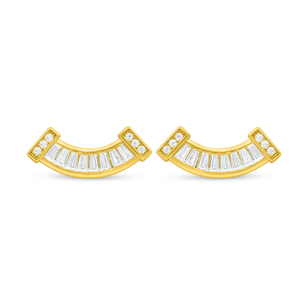 Sterling Silver 925 Earring Golden Plated Embedded With White Zircon