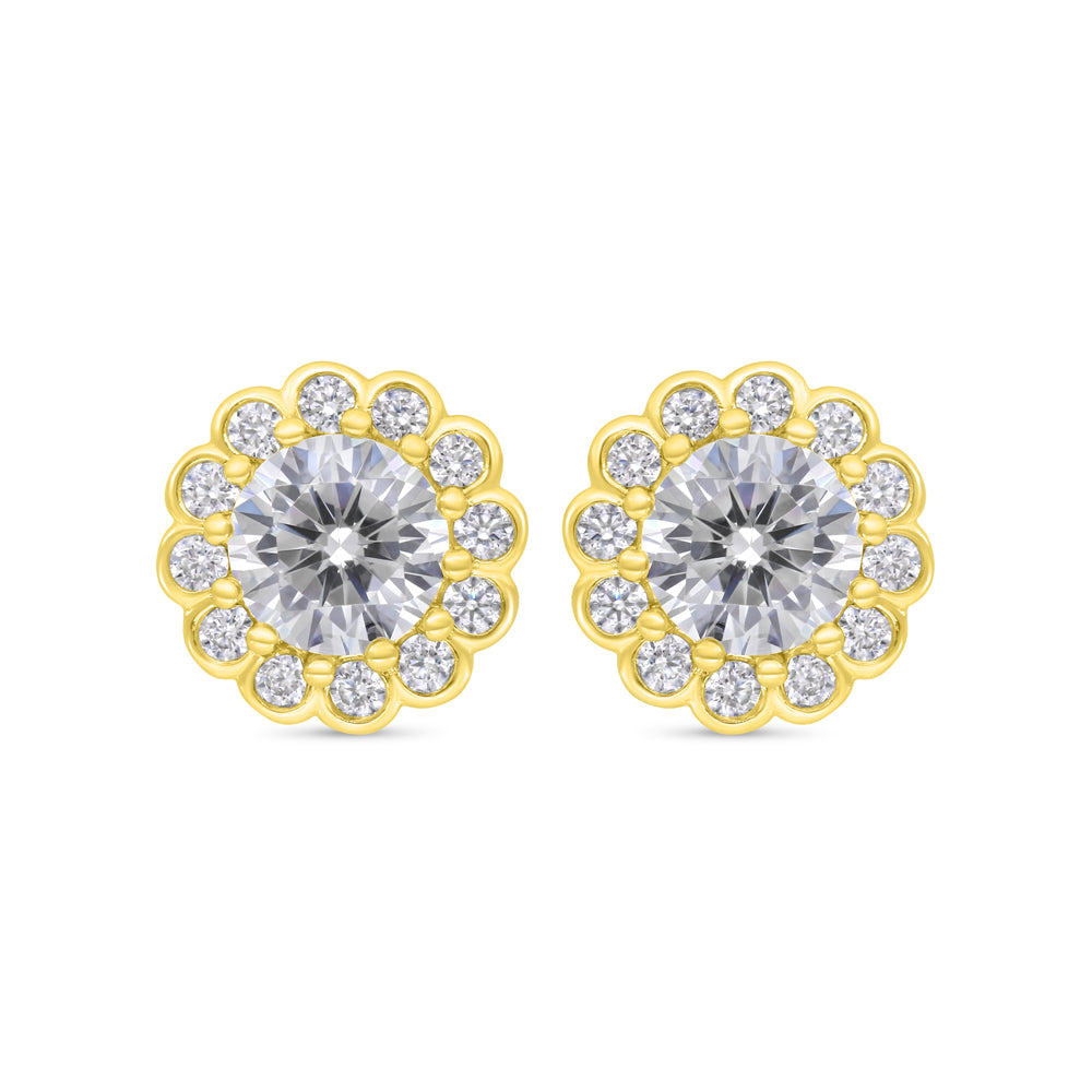 Sterling Silver 925 Earring Gold Plated Embedded With White Zircon