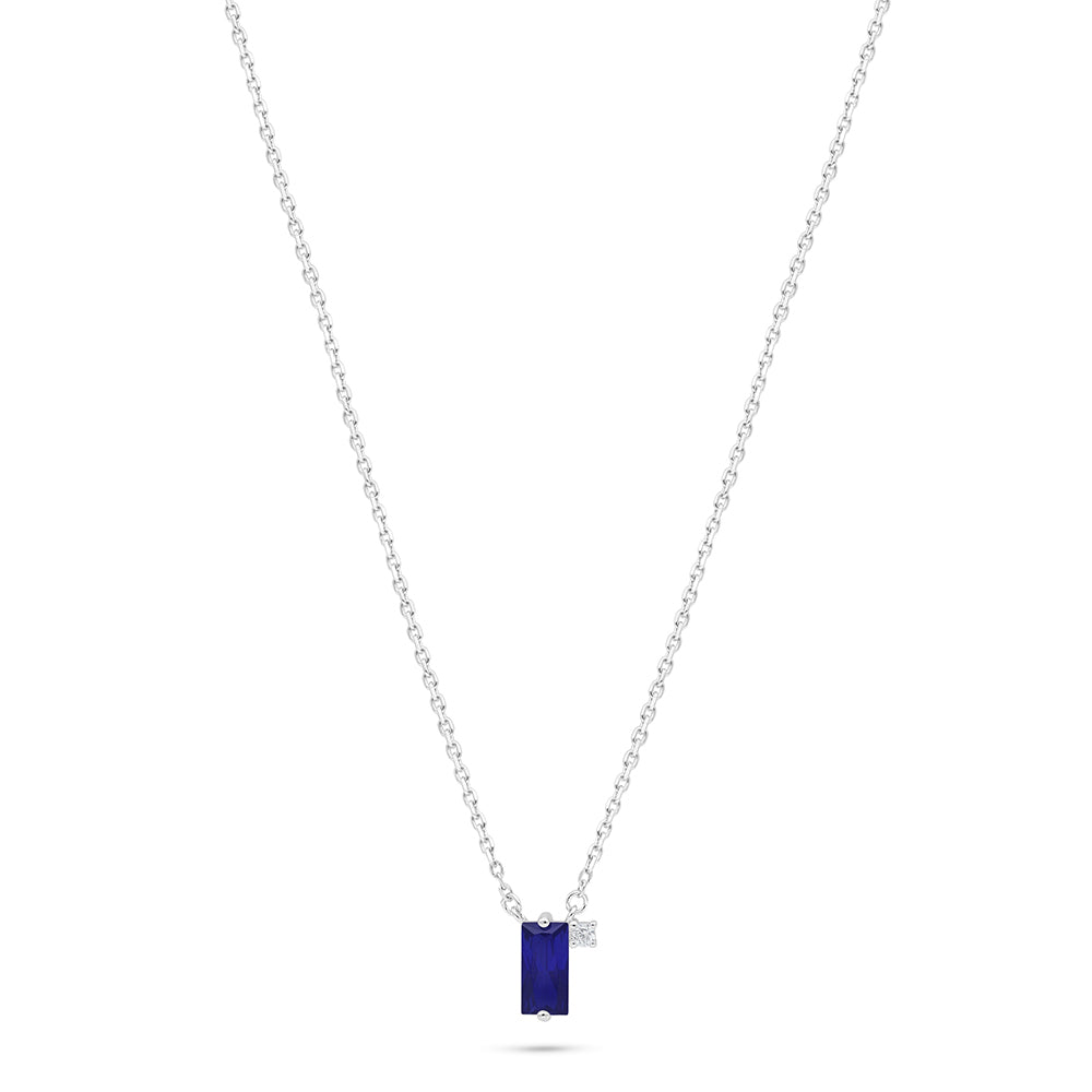 Sterling Silver 925 Necklace Rhodium Plated Embedded With Sapphire Corundum And White Zircon