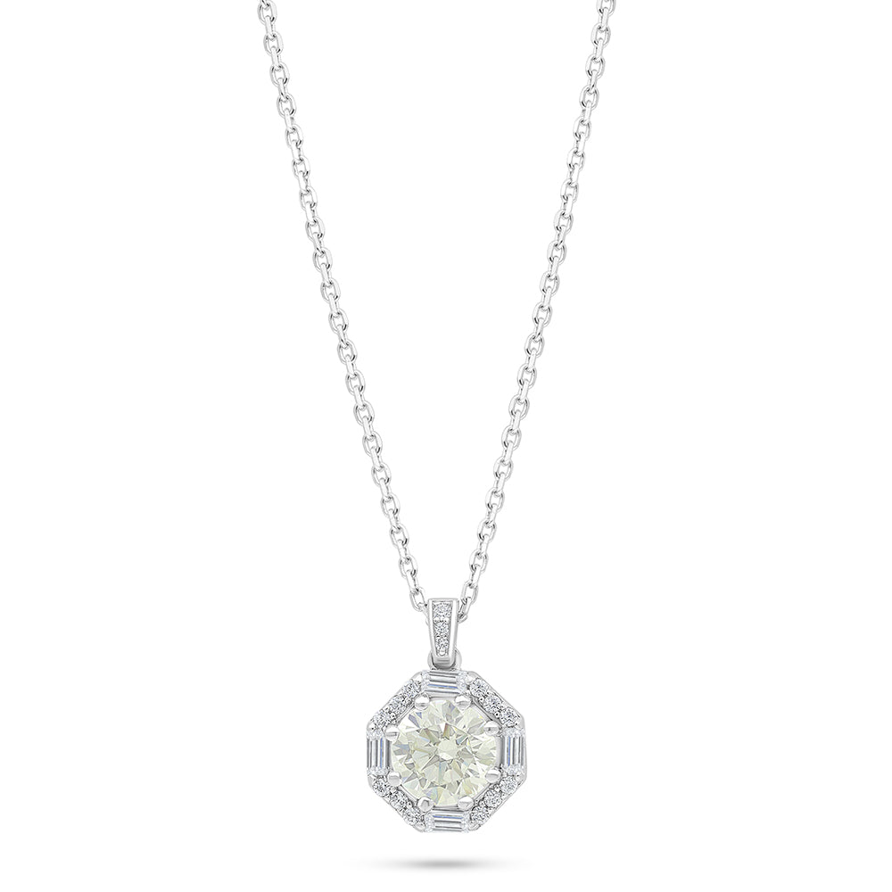 Sterling Silver 925 Necklace Rhodium Plated Embedded With Diamond Zircon And White Zircon