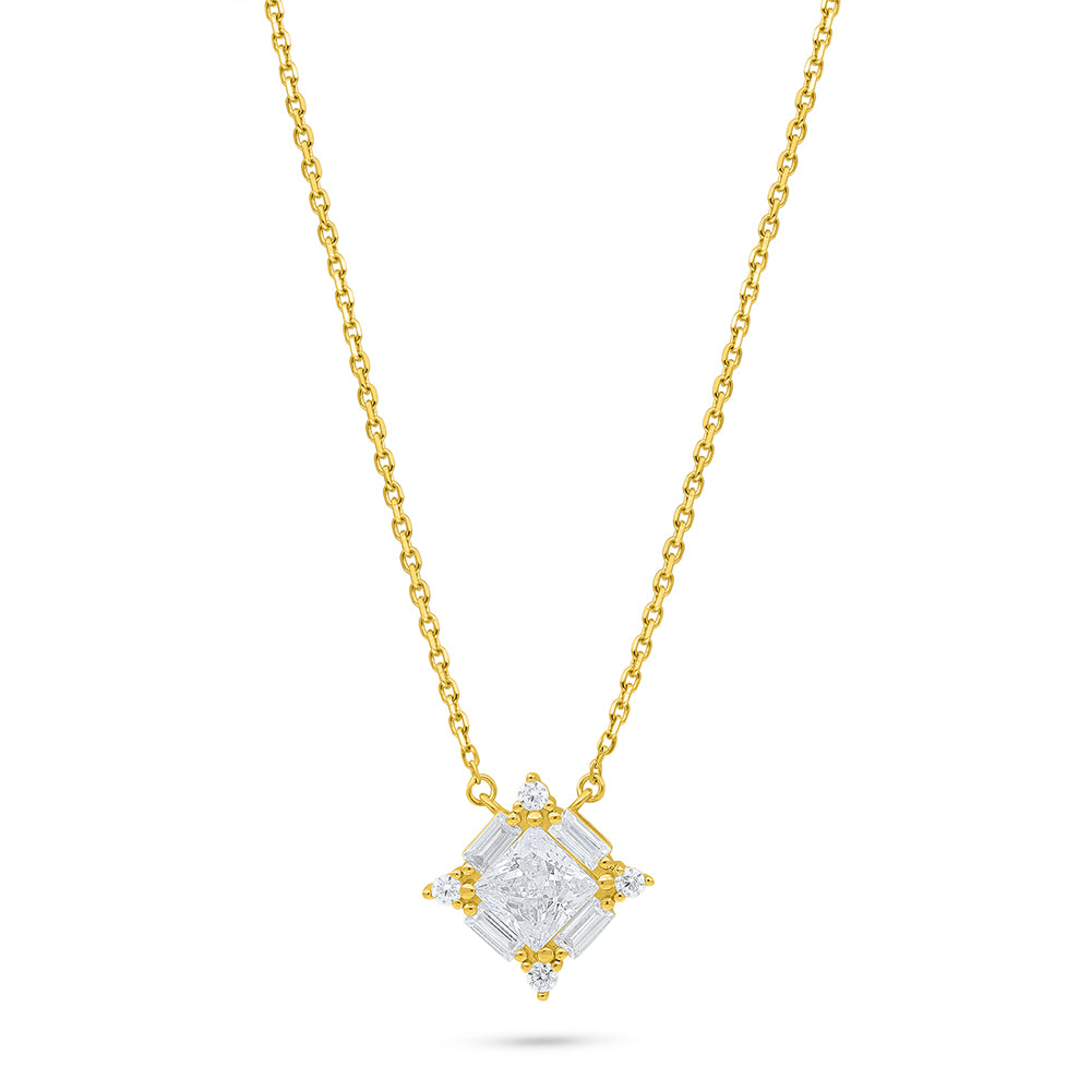 Sterling Silver 925 Necklace Golden Plated Embedded With White Zircon