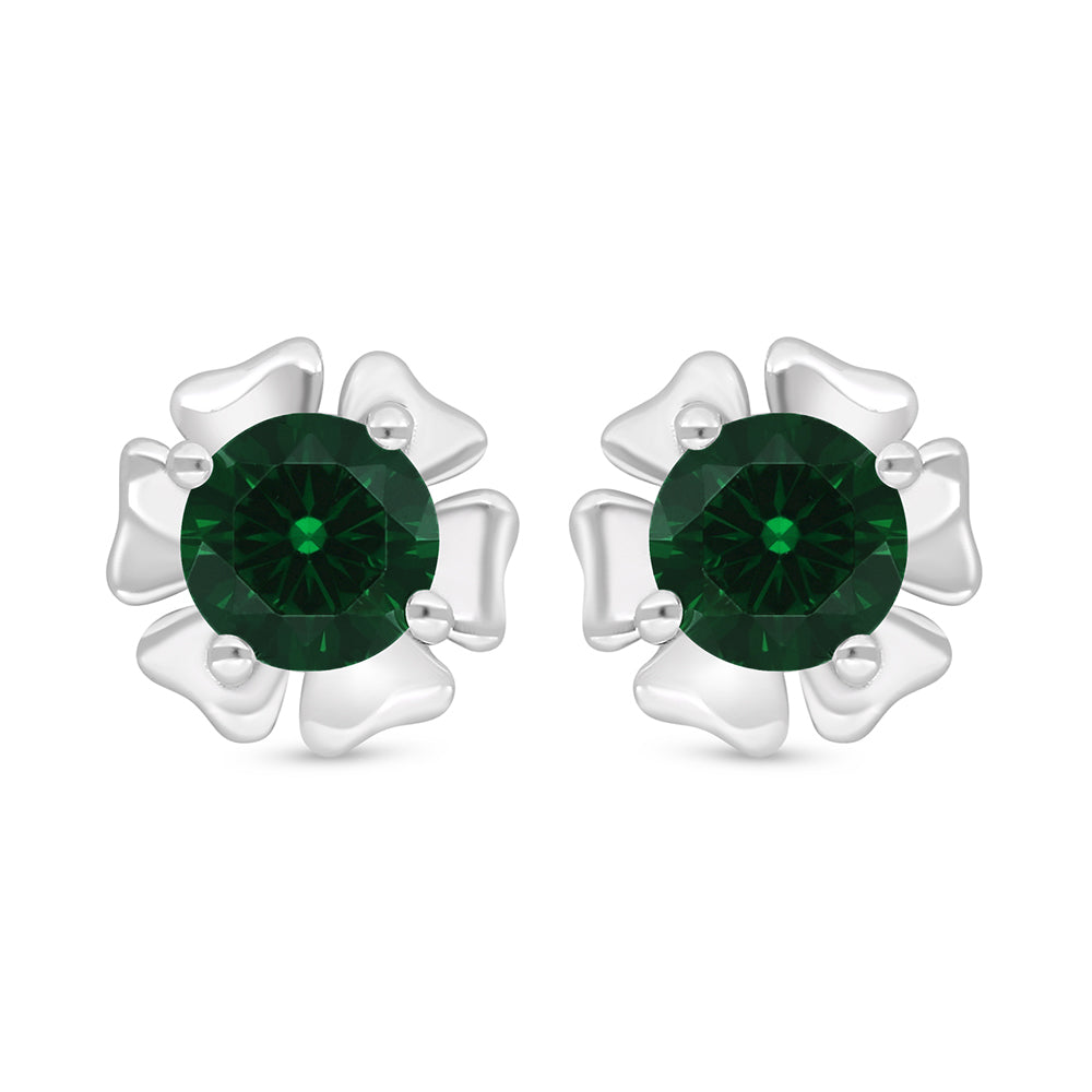Sterling Silver 925 Earring Rhodium Plated Embedded With Emerald Zircon