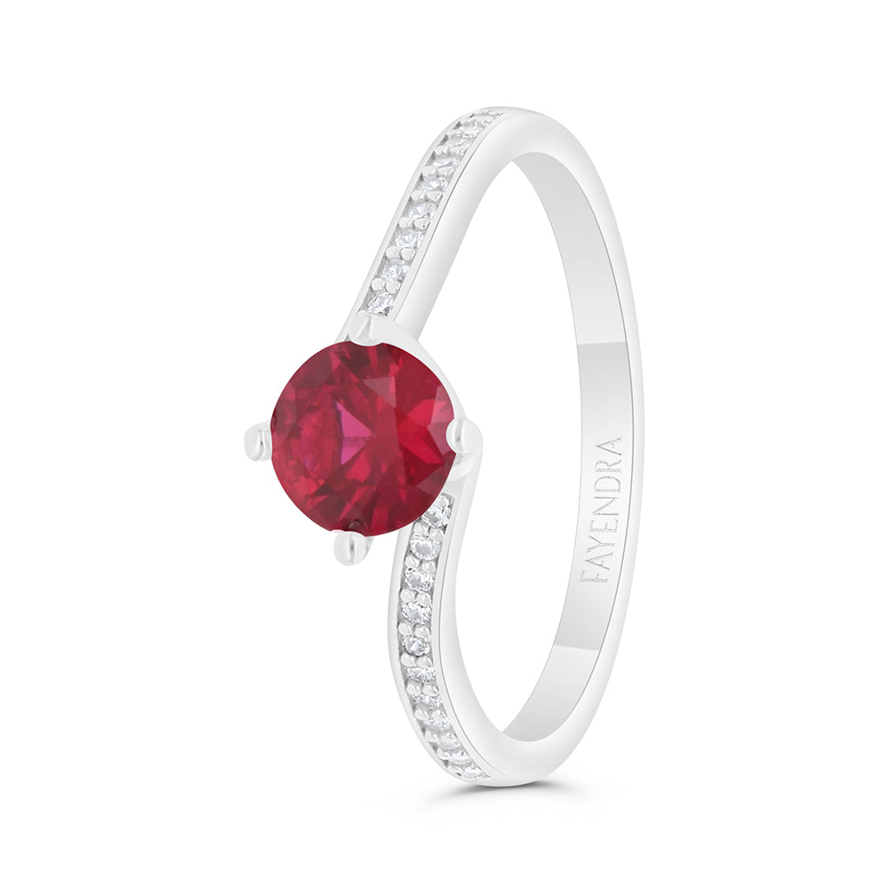 Sterling Silver 925 Ring Rhodium Plated Embedded With Ruby Corundum And White Zircon
