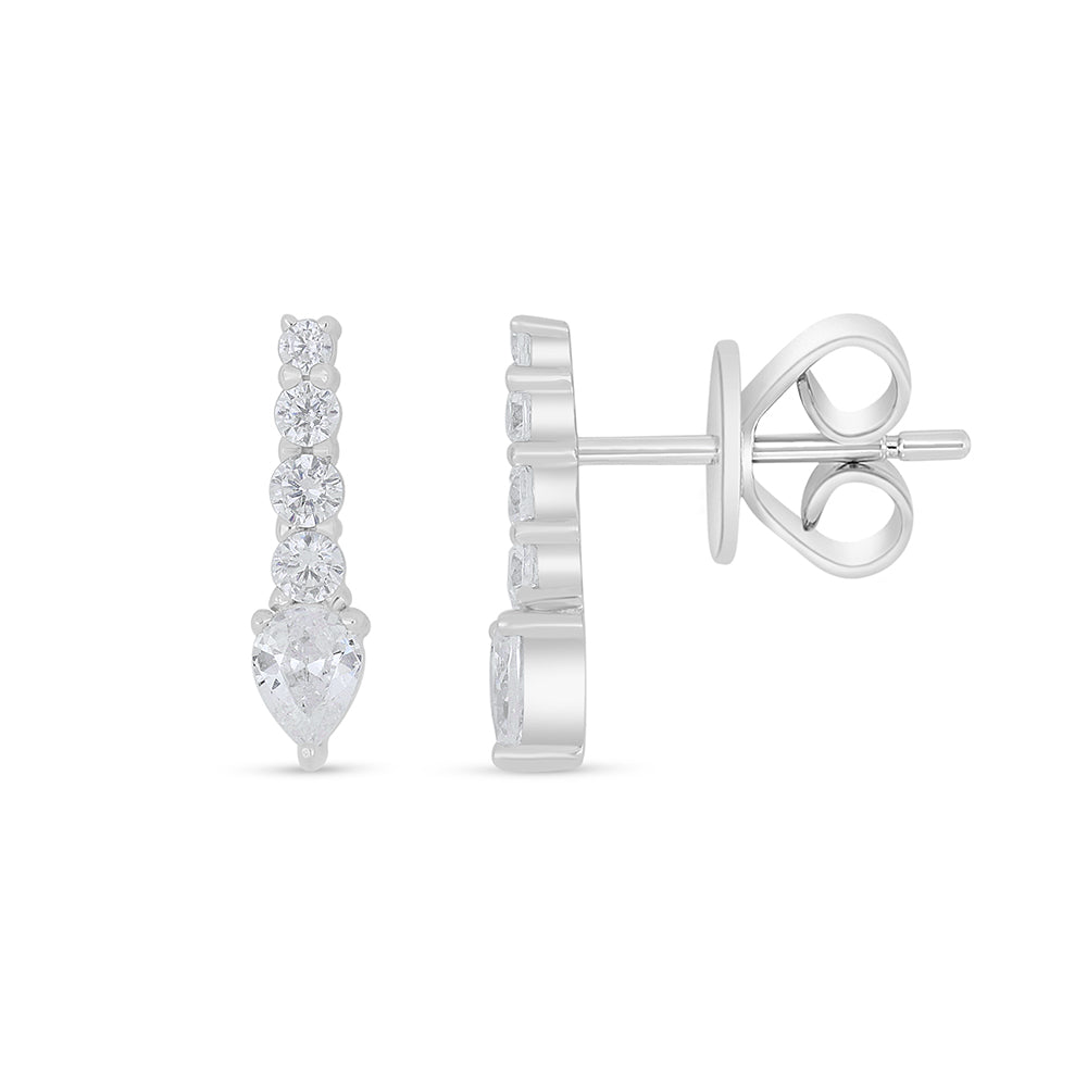 Sterling Silver 925 Earring Rhodium Plated Embedded With White Zircon