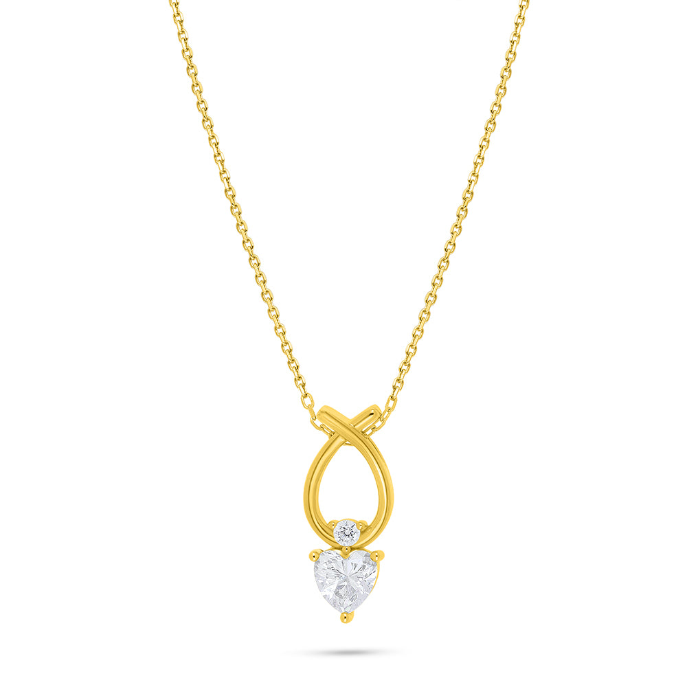 Sterling Silver 925 Necklace Golden Plated Embedded With White Zircon