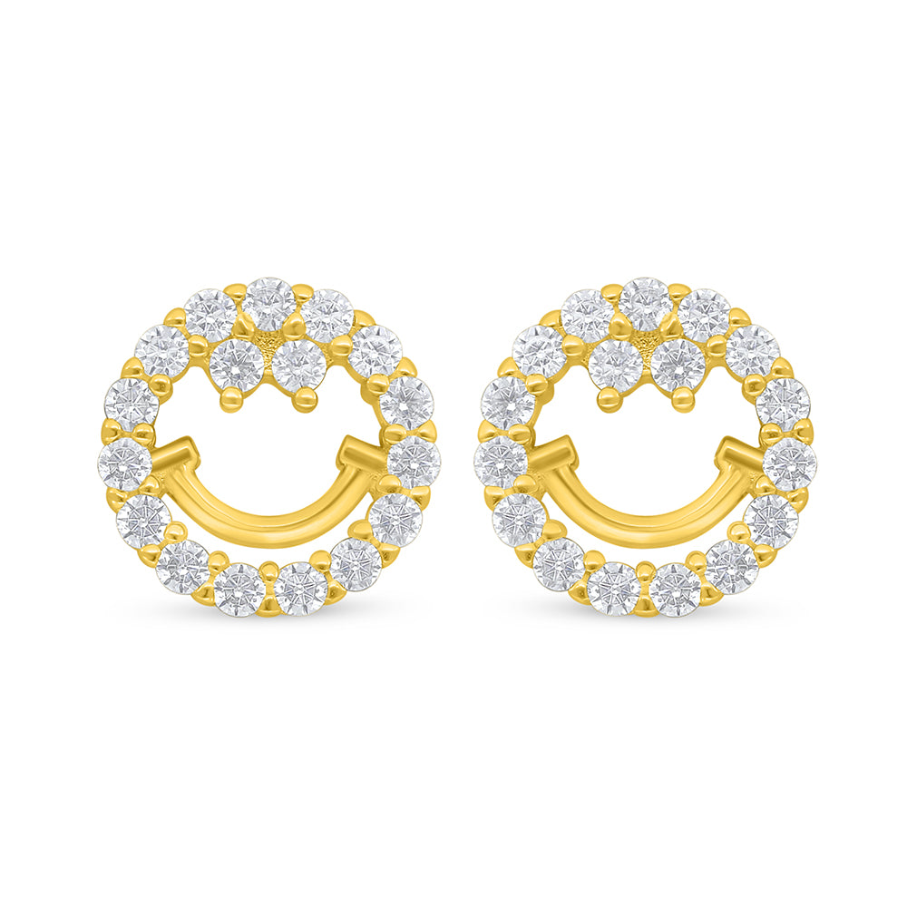 Sterling Silver 925 Earring Golden Plated Embedded With White Zircon