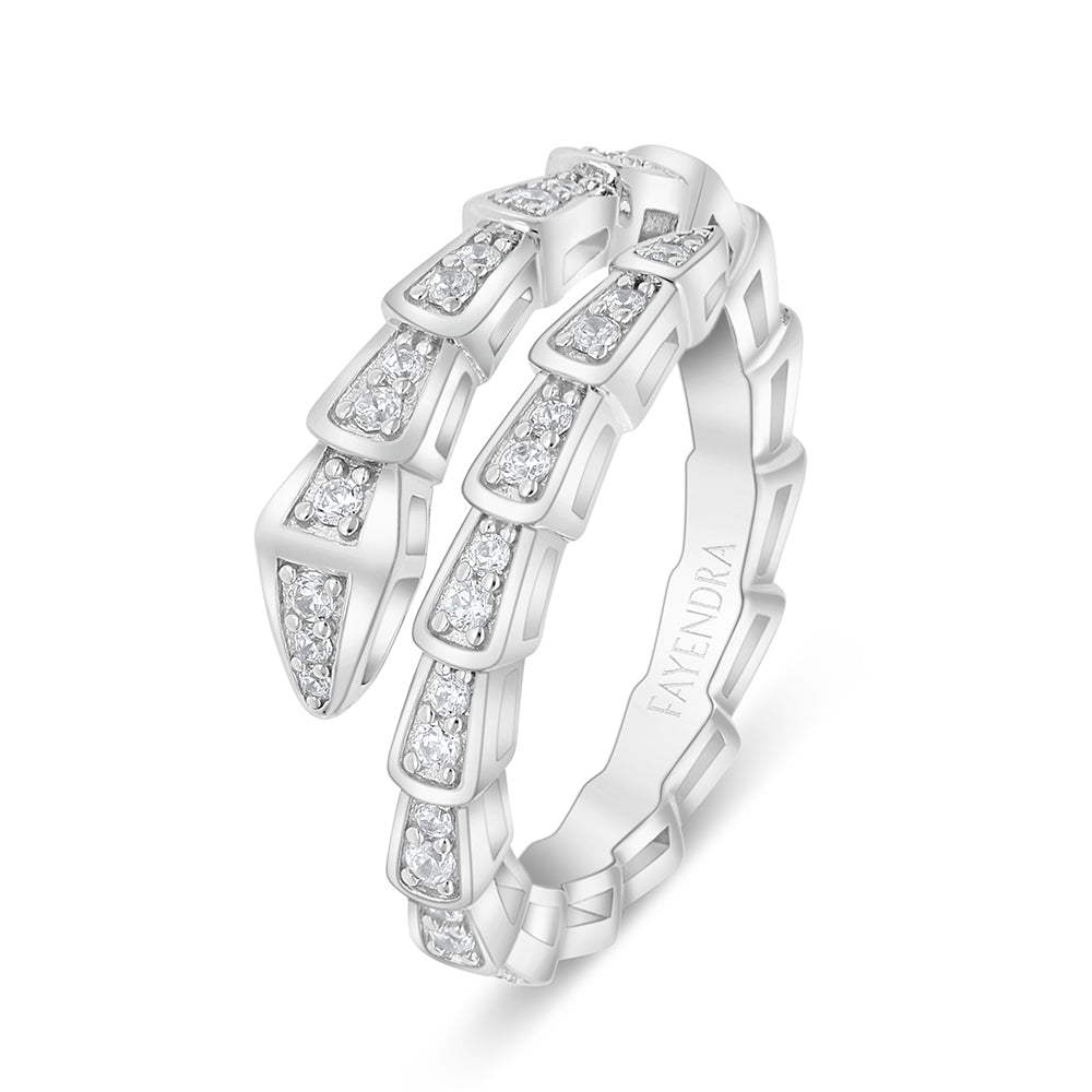 Sterling Silver 925 Ring Rhodium Plated Embedded With White Zircon