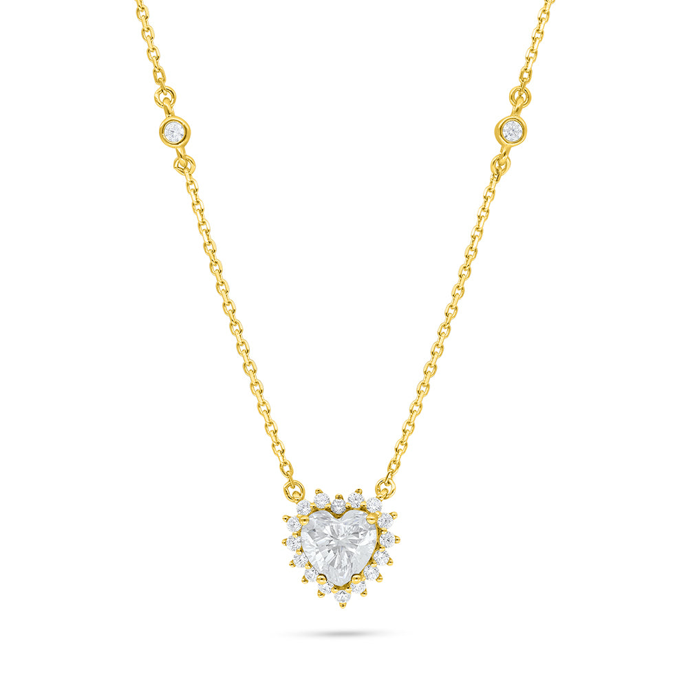 Sterling Silver 925 Necklace Golden Plated Embedded With Diamond Zircon And White Zircon