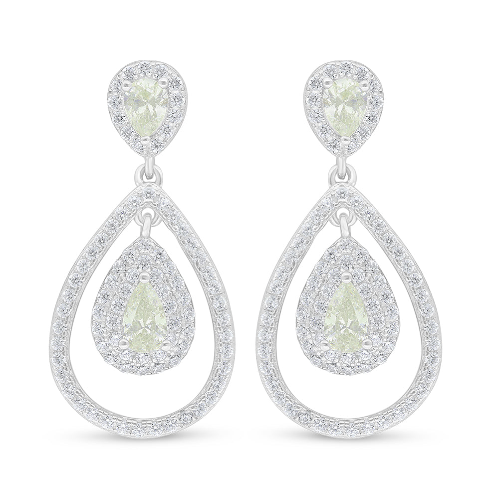 Sterling Silver 925 Earring Rhodium Plated Embedded With Yellow Diamond And White Zircon