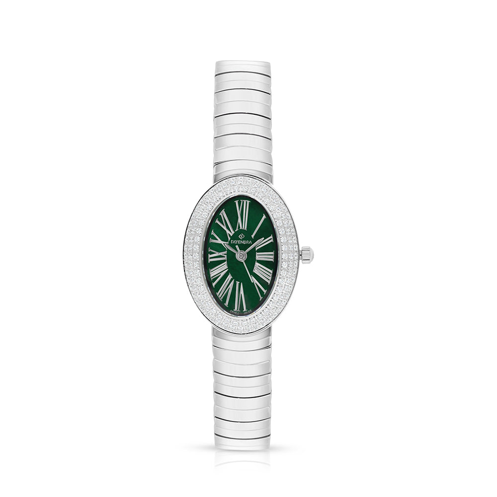Stainless Steel 316L Watch Silver Color Embedded With White Zircon - Green MOP Dial