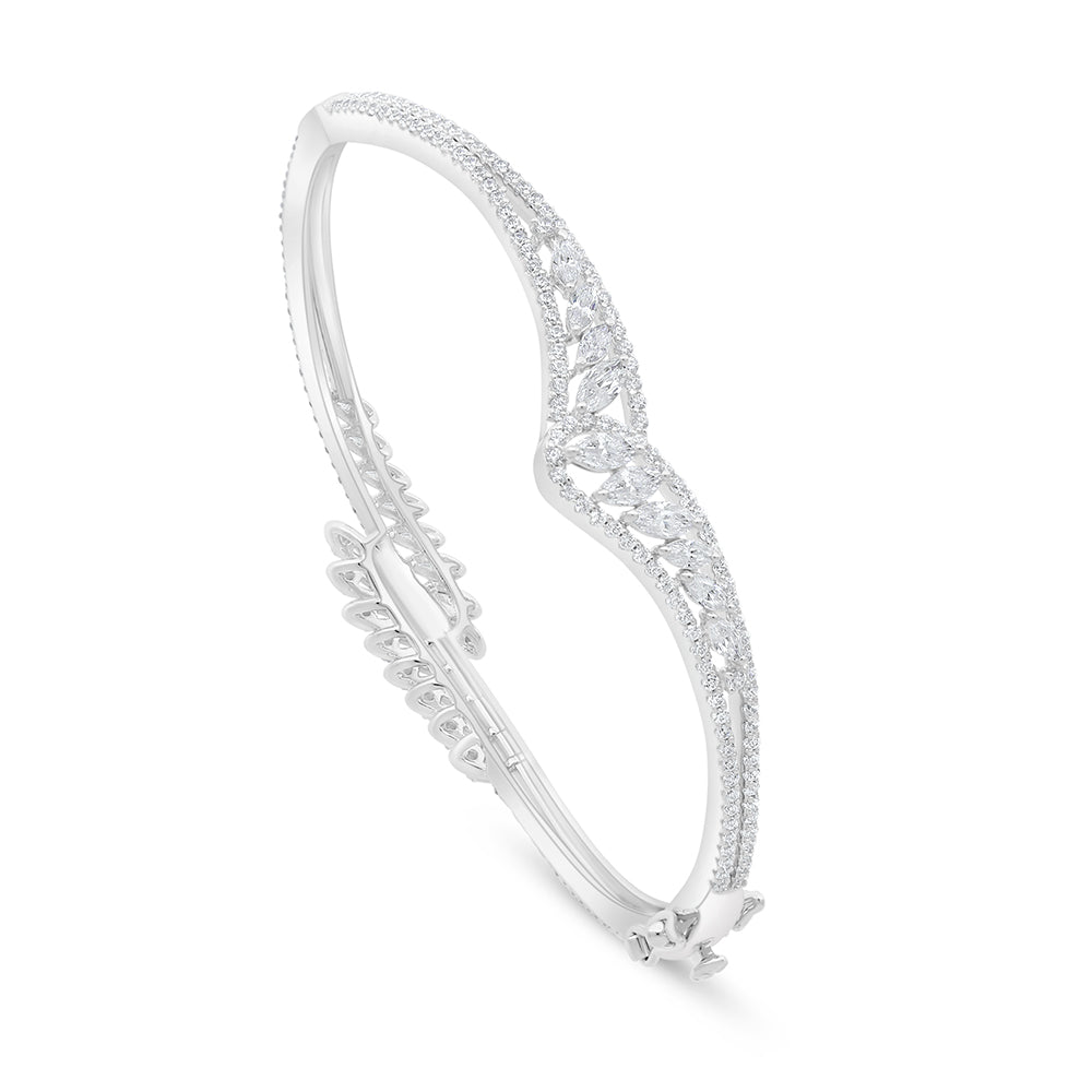 Sterling Silver 925 Bangle Rhodium Plated Embedded With White Zircon Size 5.5