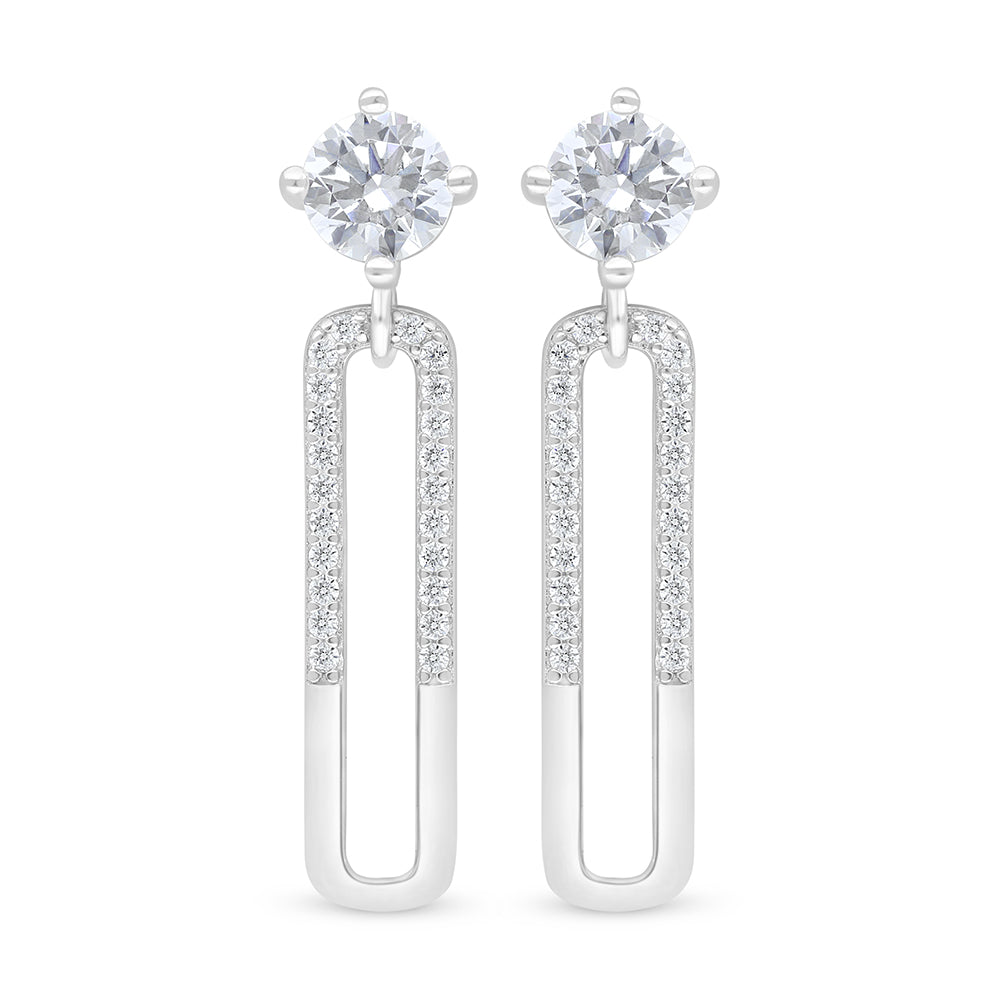 Sterling Silver 925 Earring Rhodium Plated Embedded With White Zircon