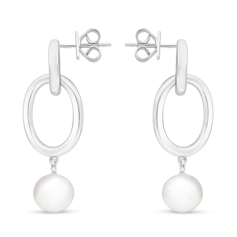 Sterling Silver 925 Earring Rhodium Plated Embedded With Natural White Pearl