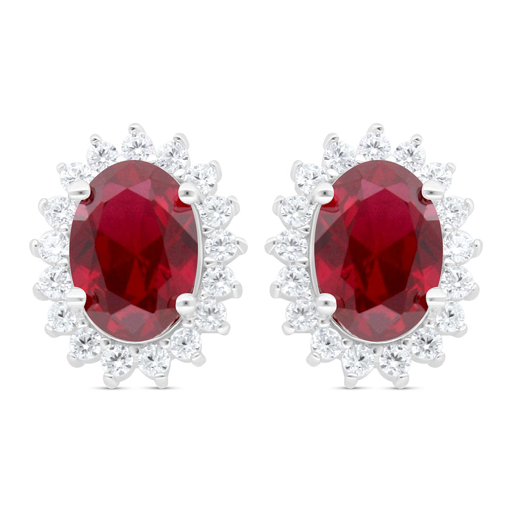 Sterling Silver 925 Earring Rhodium Plated Embedded With Ruby Corundum And White Zircon
