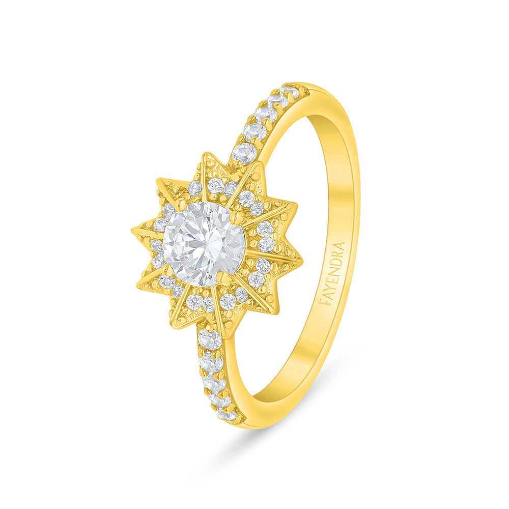 خاتم من الفضة الخالصة عيار 925 مطلي ذهبي مرصع فص ابيض