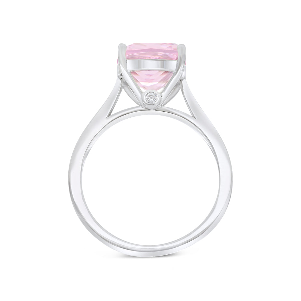 Sterling Silver 925 Ring Rhodium Plated Embedded With Pink Zircon And White Zircon