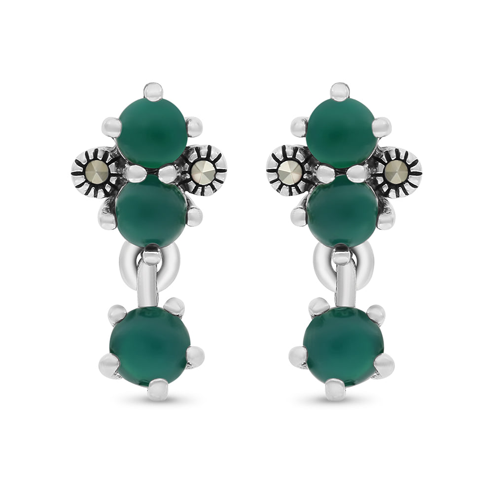 اقراط من الفضة الخالصة عيار 925 مرصعه احجار عقيق جاد اخضر طبيعي و ماركسايت