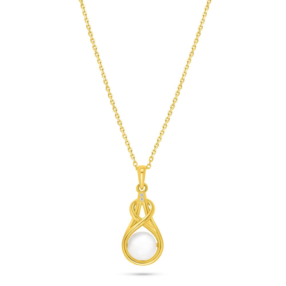 Sterling Silver 925 Necklace Golden Plated Embedded With Natural White Pearl And White Zircon
