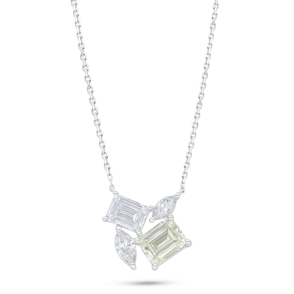 Sterling Silver 925 Necklace Rhodium Plated Embedded With Diamond Zircon And White Zircon