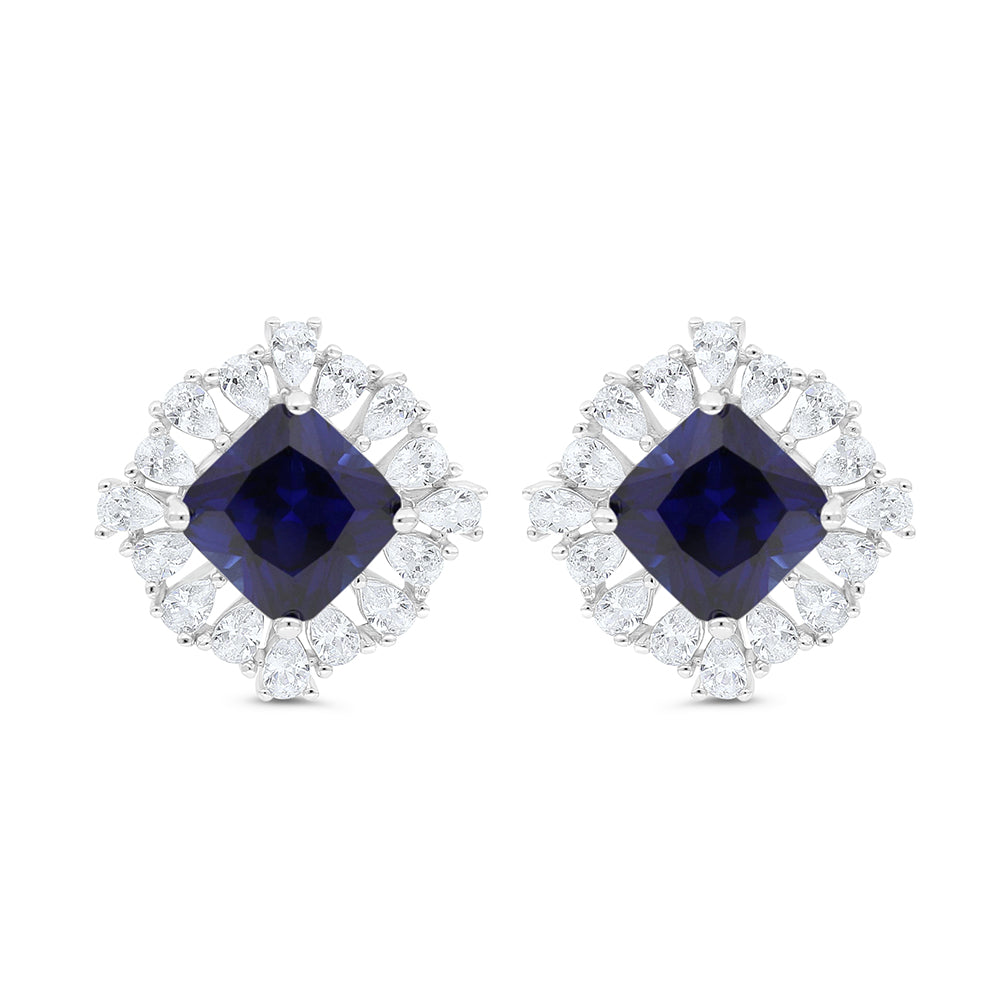 Sterling Silver 925 SET Rhodium Plated Embedded With Sapphire CorundumAnd White CZ