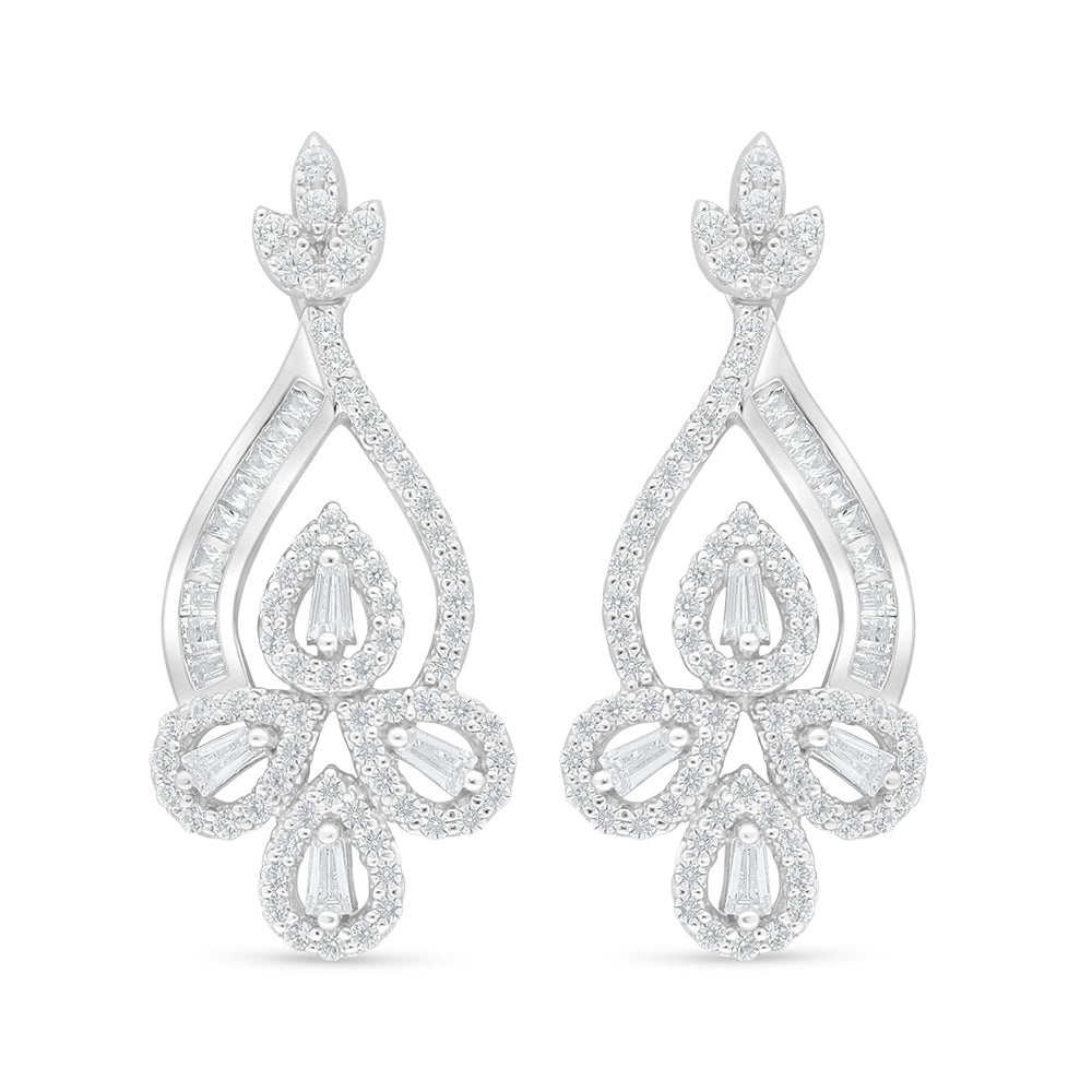 Sterling Silver 925 Earring Rhodium Plated Embedded With White Zircon