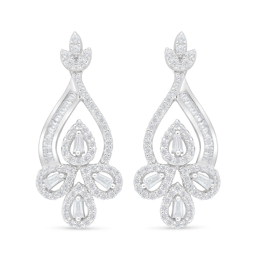 Sterling Silver 925 Earring Rhodium Plated Embedded With White Zircon
