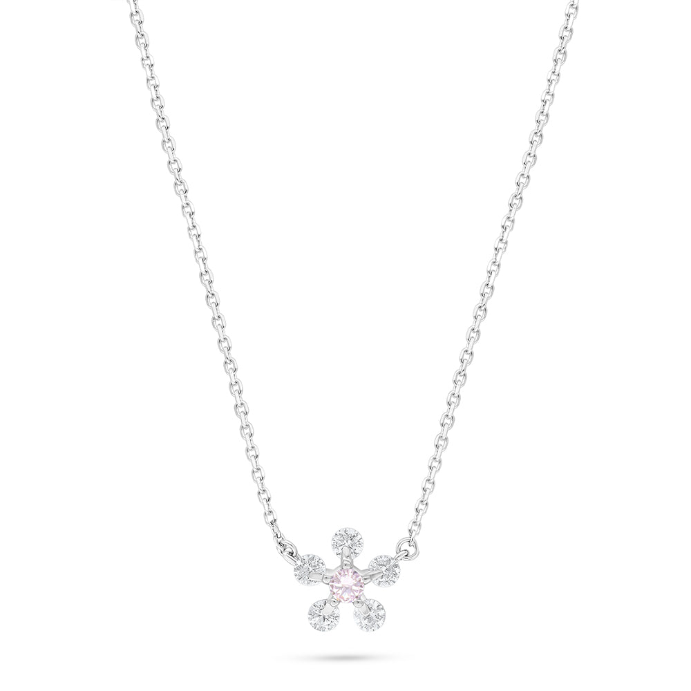 Sterling Silver 925 Necklace Rhodium Plated Embedded With Pink Zircon And White Zircon