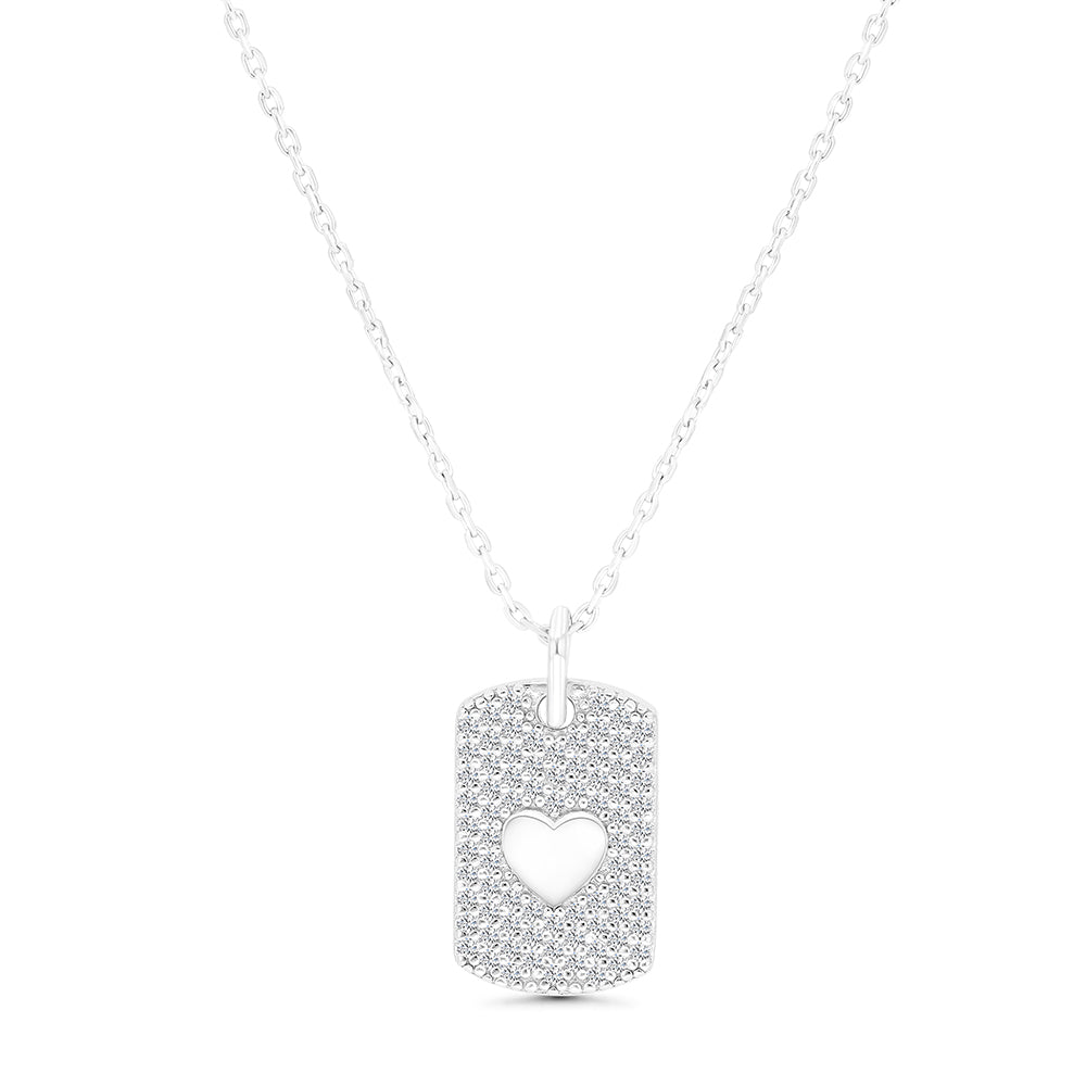 Sterling Silver 925 Necklace Rhodium Plated Embedded With White CZ